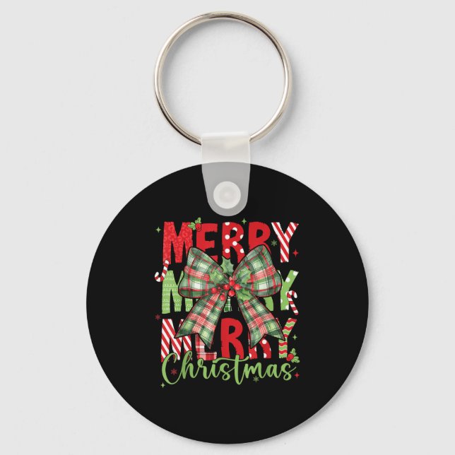 Merry Christmas Coquette Bow Xmas Pajamas Family M Key Ring (Front)
