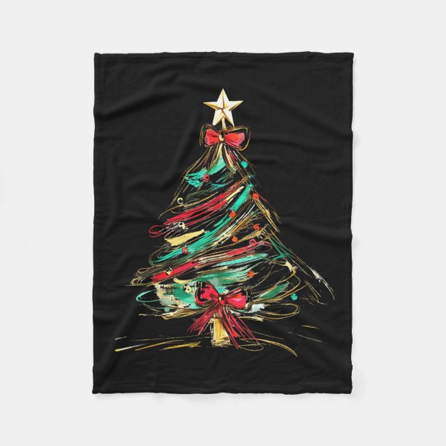 Merry Christmas Coquette Bow Xmas Tree Family Paja Fleece Blanket (Front)