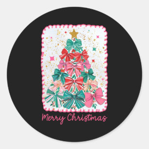 Merry Christmas Coquette Bow Xmas Tree Holiday Gir Classic Round Sticker