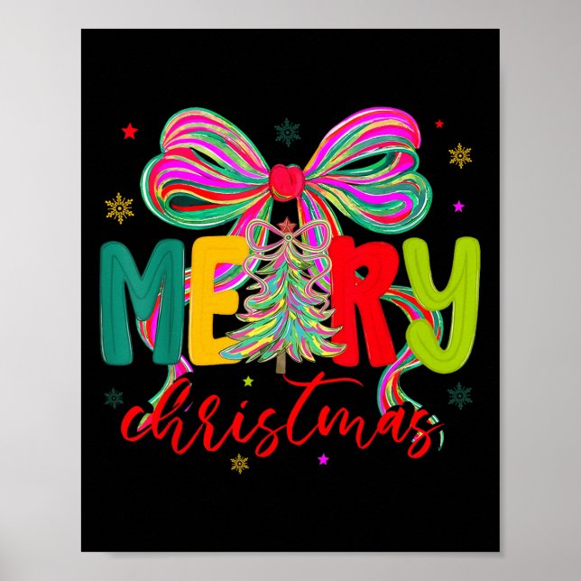 Merry Christmas Coquette Bow Xmas Tree Holiday Gir Poster (Front)