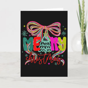 Merry Christmas Coquette Preppy Bow Tree For Woman Card