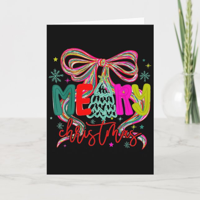 Merry Christmas Coquette Preppy Bow Tree For Woman Card (Front)