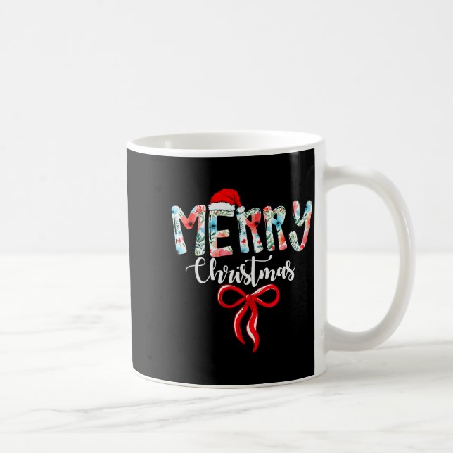 Merry Christmas Coquette Red Bow Girls Santa Hat X Coffee Mug (Right)