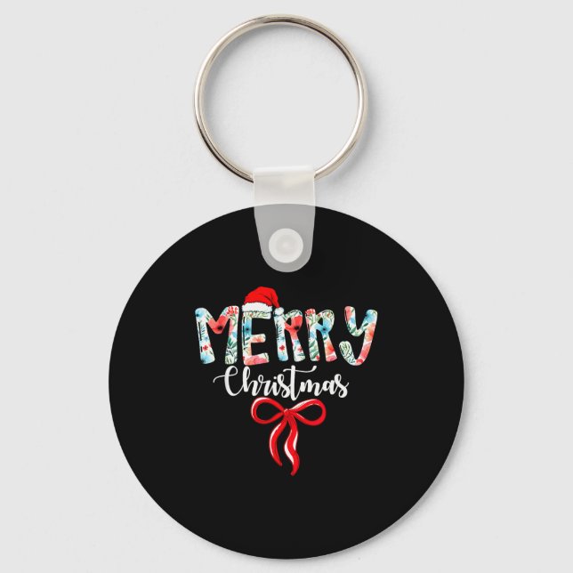 Merry Christmas Coquette Red Bow Girls Santa Hat X Key Ring (Front)