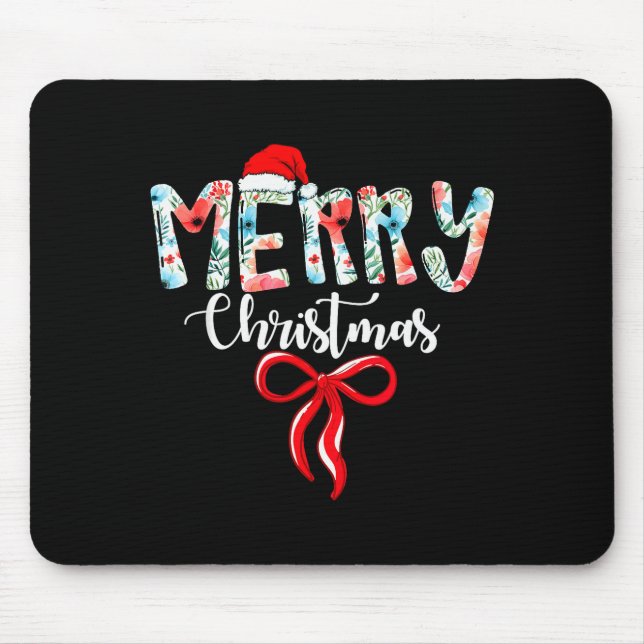 Merry Christmas Coquette Red Bow Girls Santa Hat X Mouse Mat (Front)