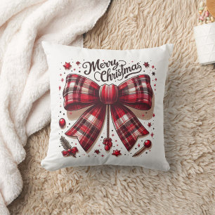 merry christmas Coquette red plaid Cushion