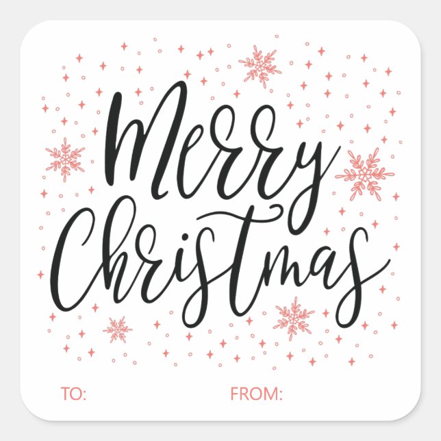 Merry Christmas Coral Christmas Holiday Gift Square Sticker (Front)