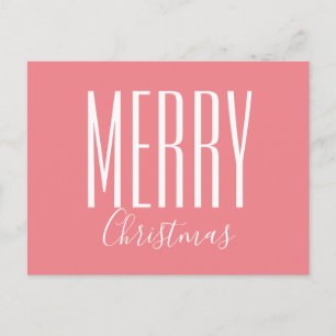 Merry Christmas Coral Pink Modern Holiday Postcard