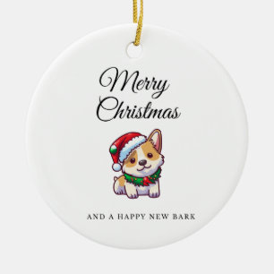 Merry Christmas corgi ceramic ornament