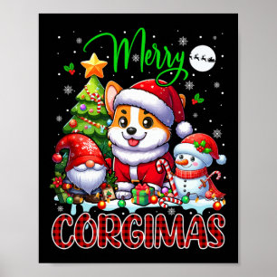 Merry Christmas Corgi Cute Santa Corgi Gnome Snowm Poster