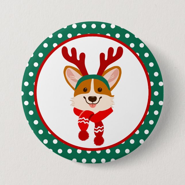 Merry Christmas Corgi Dog Button (Front)