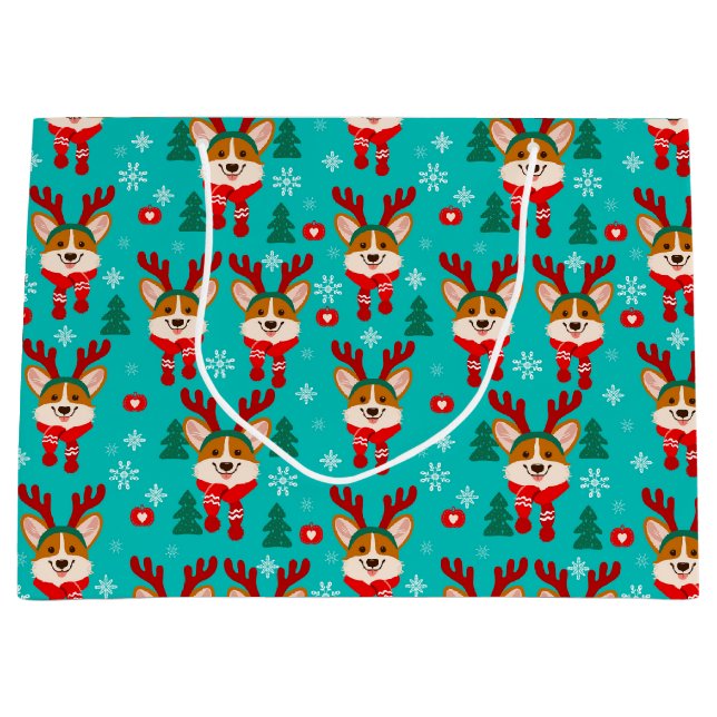 Merry Christmas Corgi Dog Gift Bag (Front)