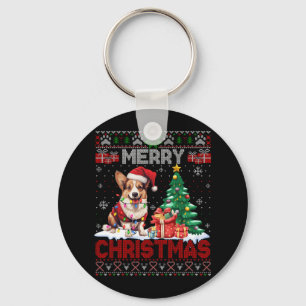 Merry Christmas Corgi Dog Lovers Family Ugly Xmas Key Ring