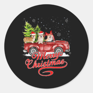 Merry Christmas Corgi Dogs Lovers Santa Reindeer R Classic Round Sticker