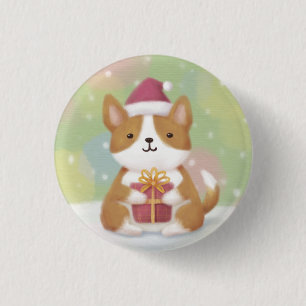 Merry Christmas: Corgi Illustration Art 3 Cm Round Badge
