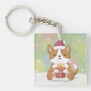 Merry Christmas: Corgi Illustration Art Key Ring