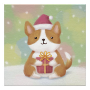 Merry Christmas: Corgi Illustration Art Poster
