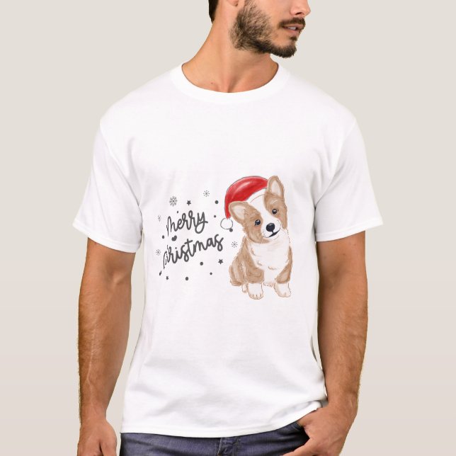 Merry Christmas Corgi Santa Hat Dog Lovers Ugly Sw T-Shirt (Front)