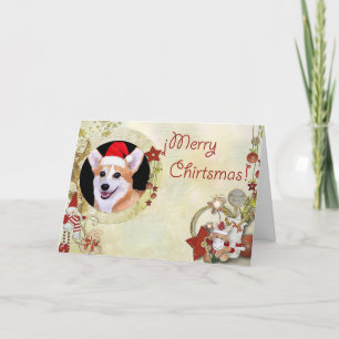 Merry Christmas Corgi with Santa Hat Holiday Card