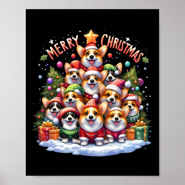 Merry Christmas Corgmas Corgi Dog Christmas Tree X Poster (Front)