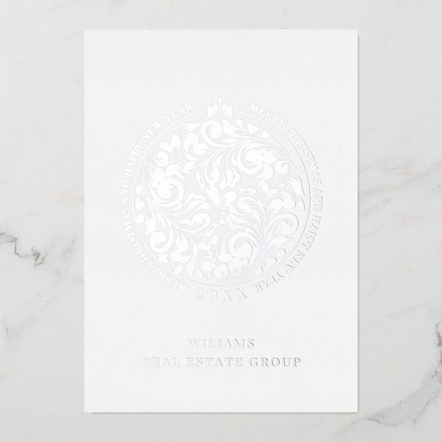 Merry Christmas Corporate Greeting Silver Foil Holiday Card (Front)