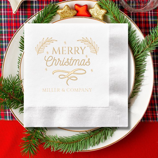 Merry Christmas Corporate Name Script Foil Napkins (Creator Uploaded)