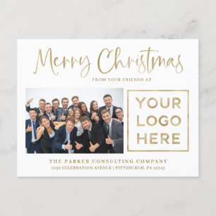 Merry Christmas Corporate Photo and Your Logo Holiday Postcard