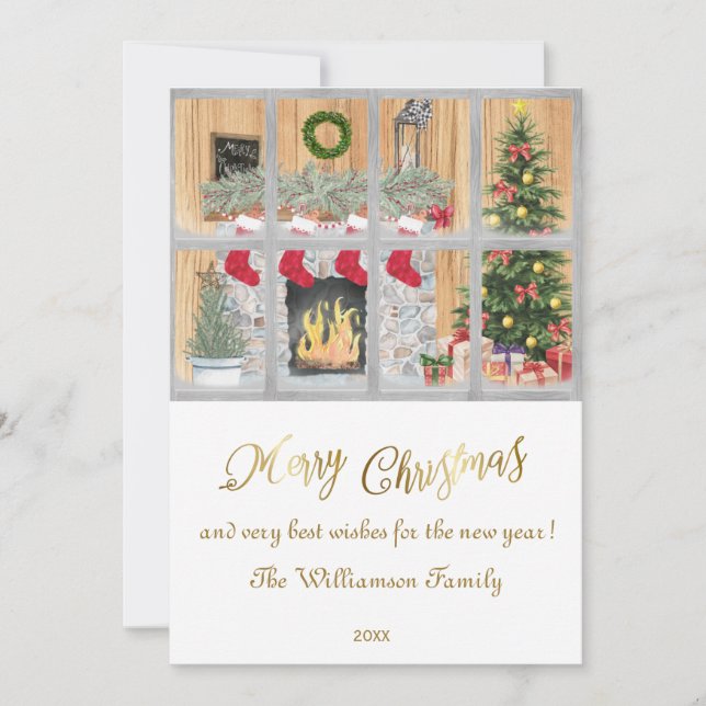 Merry Christmas Cosy Home Scene Christmas Card (Front)