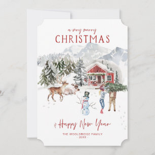 Merry Christmas   Cosy Rustic Cabin Holiday Card