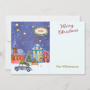 Merry Christmas Cosy Village Scene Photo Christmas Card