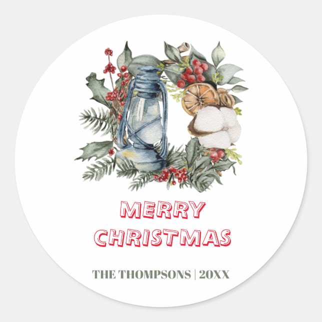 Merry Christmas Cotton Winter Holidays Frame Classic Round Sticker (Front)