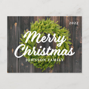 Merry Christmas Country Rustic Pine Wreath Wood Holiday Postcard
