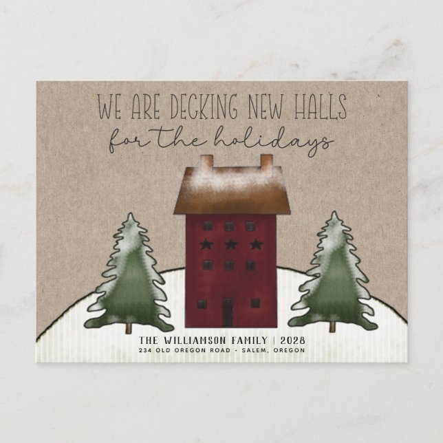 Merry Christmas Country Saltbox Trees New Home Postcard (Front)