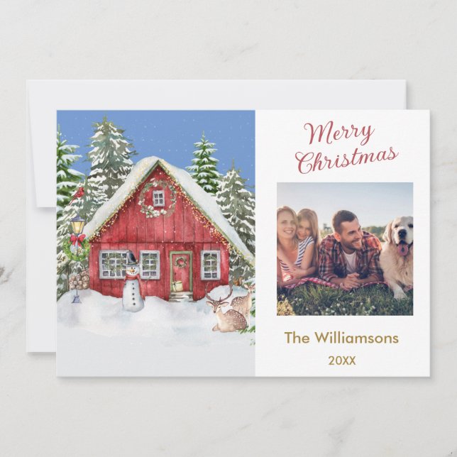Merry Christmas Country Scene Family Photo  Card (Front)