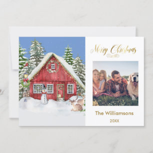 Merry Christmas Country Scene Family Photo  Card