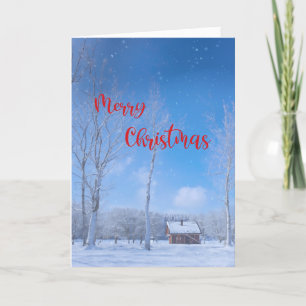 Merry Christmas Country Snow Cabin Dreamy Holiday Card