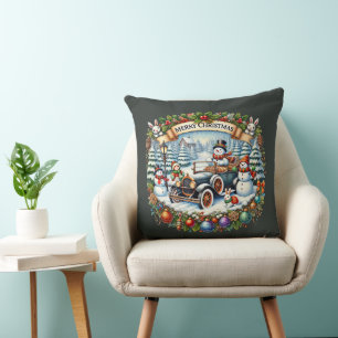 Merry Christmas Country snowman truck Cushion