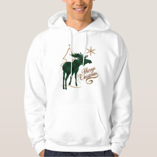 Merry Christmas Country Style Green Plaid Moose Hoodie