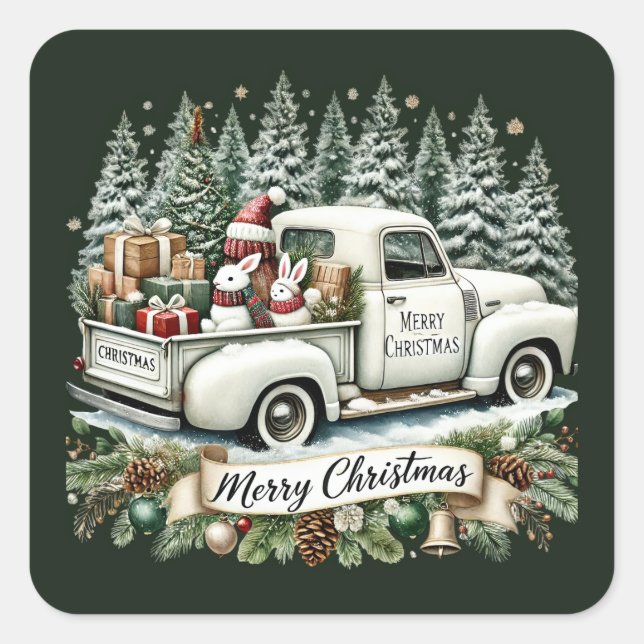 Merry Christmas Country truck Square Sticker (Front)