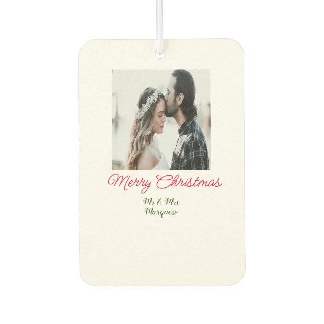Merry Christmas couple photo add name happy holida Car Air Freshener (Front)