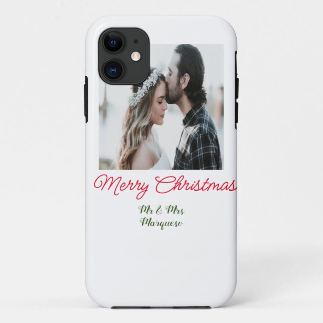 Merry Christmas couple photo add name happy holida Case-Mate iPhone Case (Back)