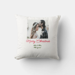 Merry Christmas couple photo add name happy holida Cushion