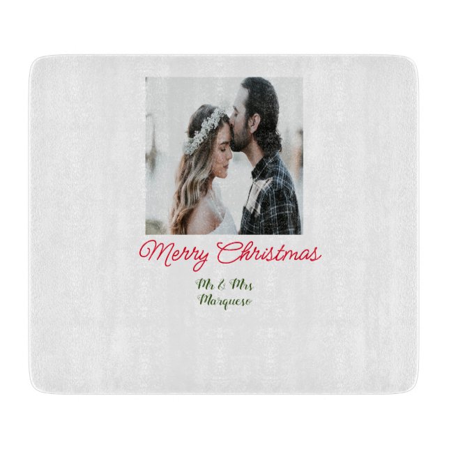Merry Christmas couple photo add name happy holida Cutting Board (Front)