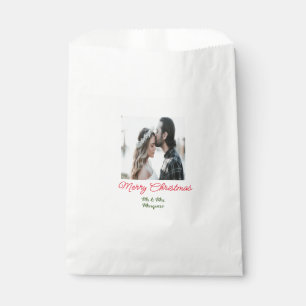 Merry Christmas couple photo add name happy holida Favour Bags