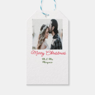 Merry Christmas couple photo add name happy holida Gift Tags