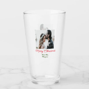 Merry Christmas couple photo add name happy holida Glass