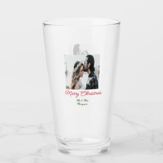 Merry Christmas couple photo add name happy holida Glass (Front)