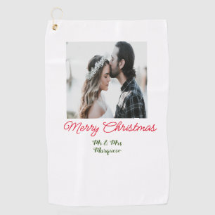 Merry Christmas couple photo add name happy holida Golf Towel