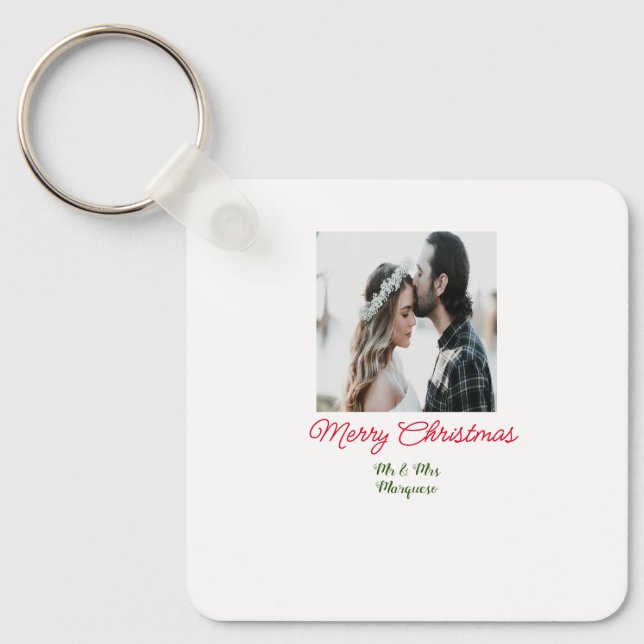 Merry Christmas couple photo add name happy holida Key Ring (Front)