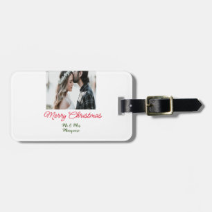 Merry Christmas couple photo add name happy holida Luggage Tag